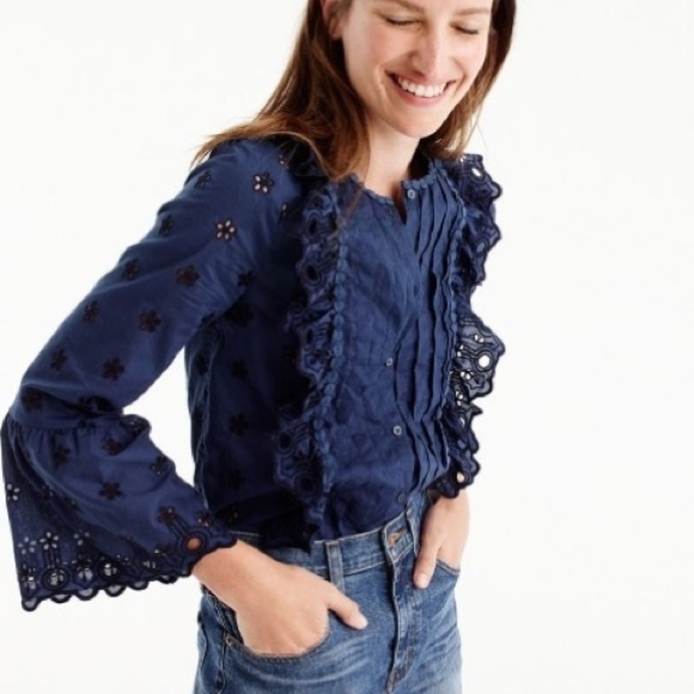 J Crew Tall Floral Eyelet Top